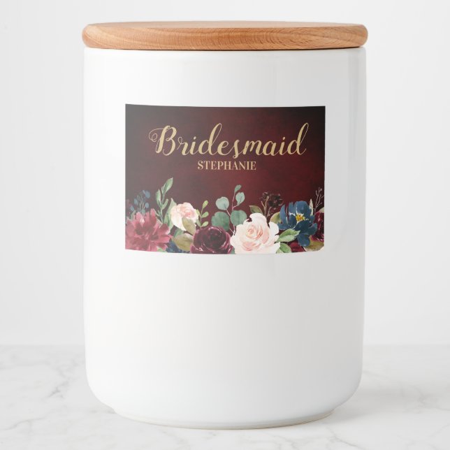 Burgundy Red Navy Floral Rustic Boho wedding label (Front)