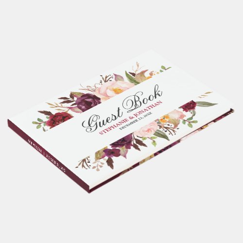 Burgundy Red Navy Floral Rustic Wedding guest book