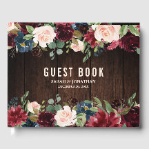 Burgundy Red Navy Floral Rustic Wedding guest book