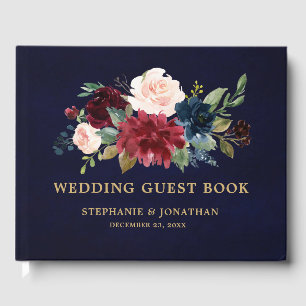 Burgundy Red Navy Floral Rustic Wedding guest book