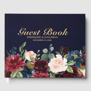 Burgundy Red Navy Floral Rustic Wedding guest book