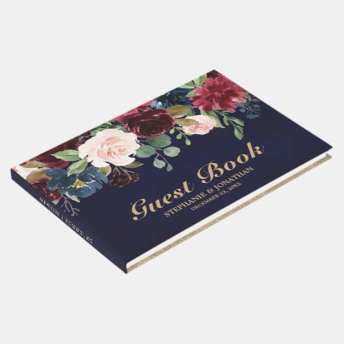 Burgundy Red Navy Floral Rustic Wedding guest book