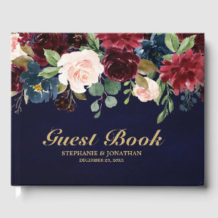 Burgundy Red Navy Floral Rustic Wedding guest book
