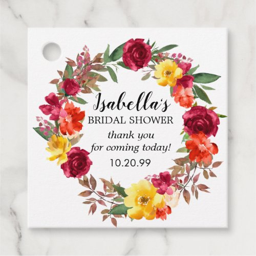 Burgundy Red Orange Yellow Floral Bridal Shower Favor Tags