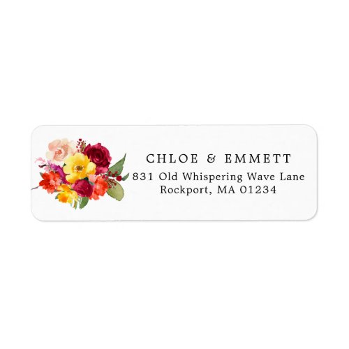 Burgundy Red Orange Yellow Pink Floral Address Label