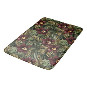 Burgundy Red Orchid Floral Tropical Bath Mat