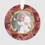 Burgundy Red Paisley Custom Photo And Text Ornament at Zazzle