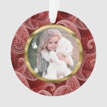 Burgundy Red Paisley Custom Photo And Text Ornament by DP_Holidays at Zazzle
