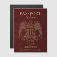 Burgundy Red Passport Wedding Cute Save the Date