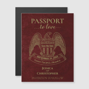 Burgundy Red Passport Wedding Cute Save the Date Magnetic Invitation
