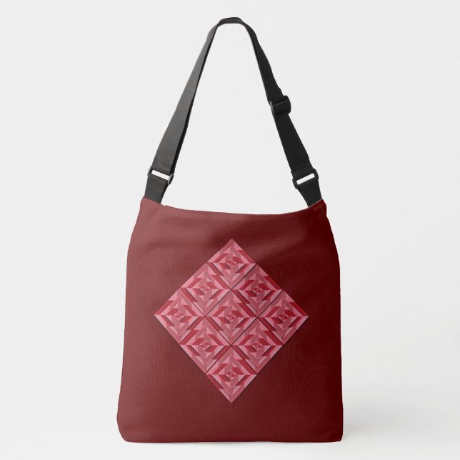 "BURGUNDY RED PATCHWORK QUILT SQUARE" CROSSBODY BAG (Front)