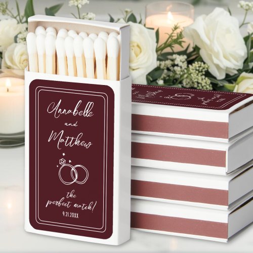 Burgundy Red Perfect Match Wedding Matchbox