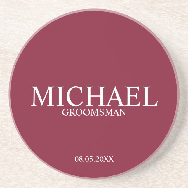 Burgundy Red Personalized Groomsmen Coaster (Front)