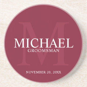 Burgundy Red Personalized Groomsmen Coaster