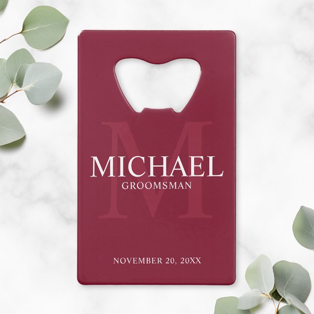 Burgundy Red Personalized Groomsmen Credit Card Bottle Opener (Creator Uploaded)