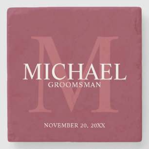 Burgundy Red Personalized Groomsmen Stone Coaster