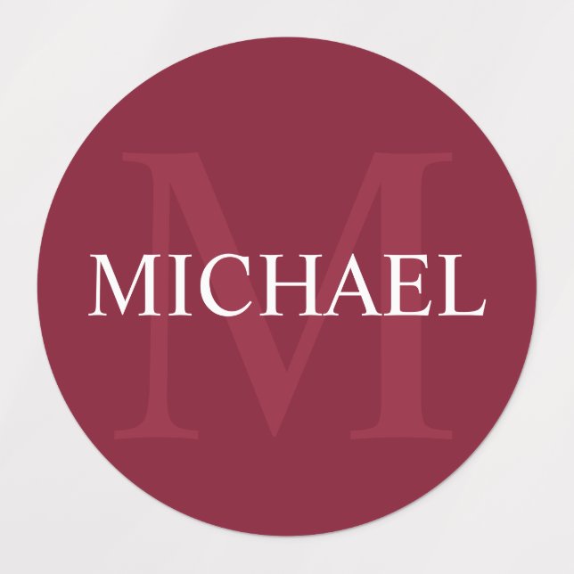 Burgundy Red Personalized Monogram and Name Labels (Design 1)