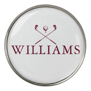 Burgundy Red Personalized Name Golf Clubs Ball Marker