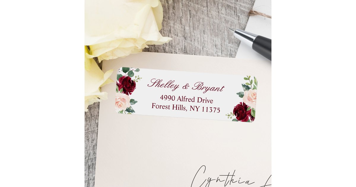 Burgundy Red Pink Blush Peony Floral Address Label | Zazzle