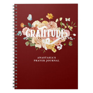 Burgundy Red Pink Floral Custom Gratitude Journal