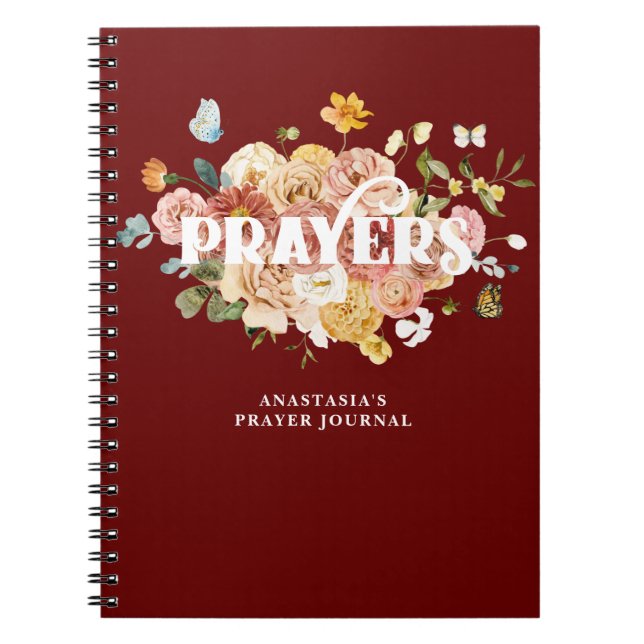 Burgundy Red Pink Floral Custom Prayer Journal (Front)