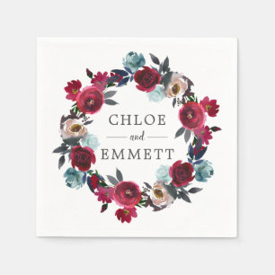 Burgundy Red Pink Floral Custom Wedding Napkins