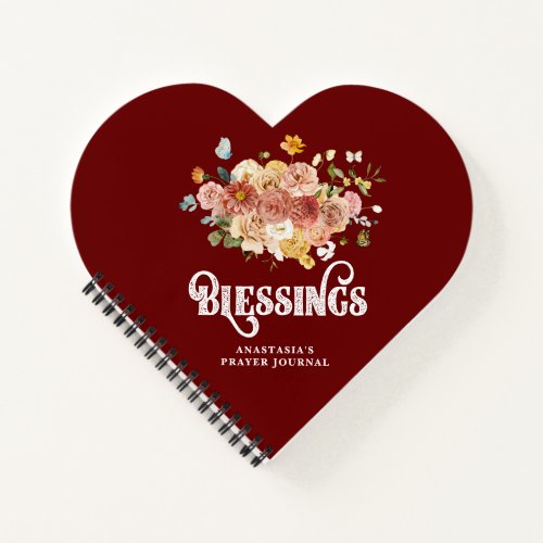 Burgundy Red Pink Floral Heart Blessings Journal