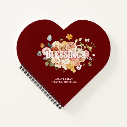Burgundy Red Pink Floral Heart Blessings Journal