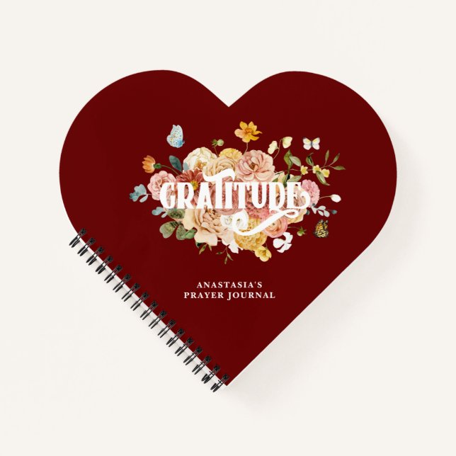 Burgundy Red Pink Floral Heart Gratitude Journal (Front)
