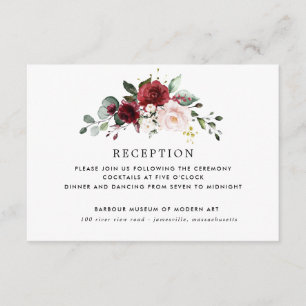 Burgundy Red Pink Floral Rustic Wedding Reception Enclosure Card