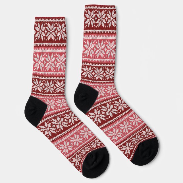 Burgundy Red Pink Poinsettia Flower Pattern Socks (Right)
