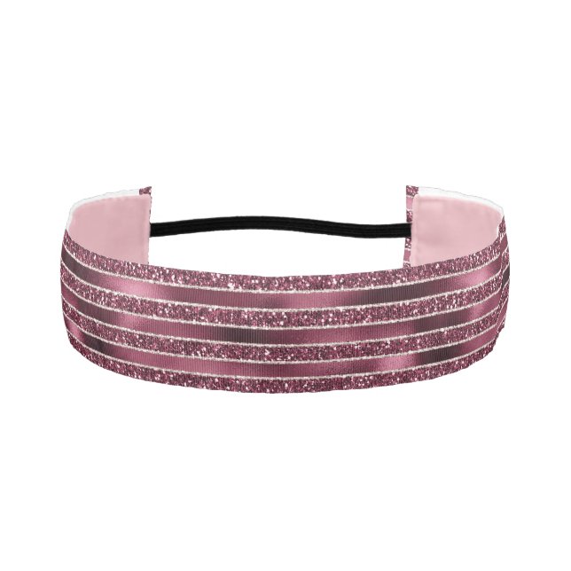 Burgundy Red Pink Rose Gold Glitter Stripes   Athletic Headband (Front)