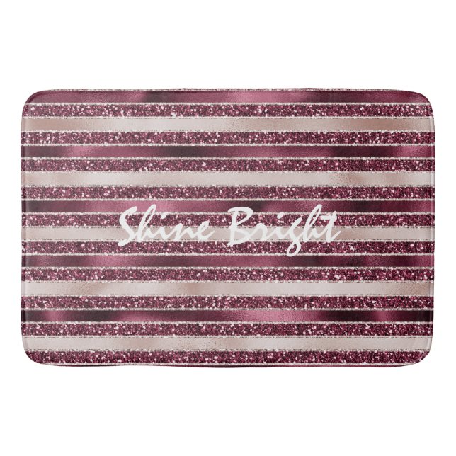 Burgundy Red Pink Rose Gold Glitter Stripes        Bath Mat (Front)