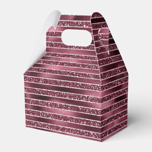 Burgundy Red Pink Rose Gold Glitter Stripes  Favor Boxes (Front Side)