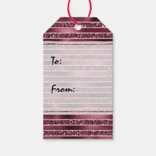 Burgundy Red Pink Rose Gold Glitter Stripes Gift Tags