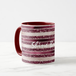 Burgundy Red Pink Rose Gold Glitter Stripes      Mug