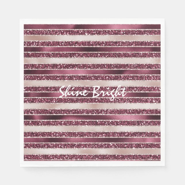 Burgundy Red Pink Rose Gold Glitter Stripes     Napkins (Front)