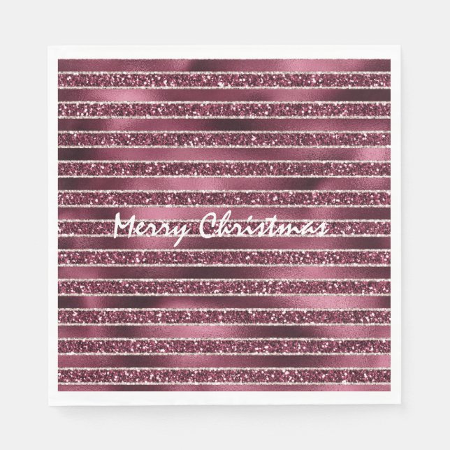 Burgundy Red Pink Rose Gold Glitter Stripes       Napkins (Front)