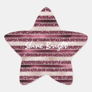 Burgundy Red Pink Rose Gold Glitter Stripes Star Sticker