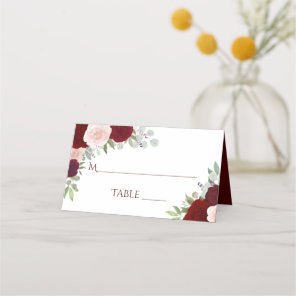 Burgundy Red & Pink Roses Elegant Wedding Write-In Place Card