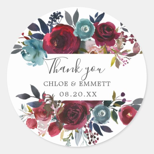 Burgundy Red Pink Thank You Favor Classic Round Sticker