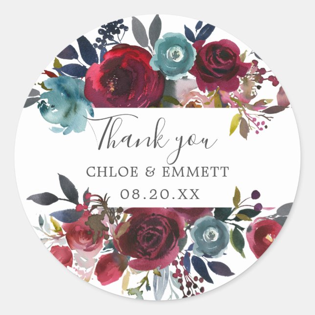 Burgundy Red Pink Thank You Favor Classic Round Sticker (Front)