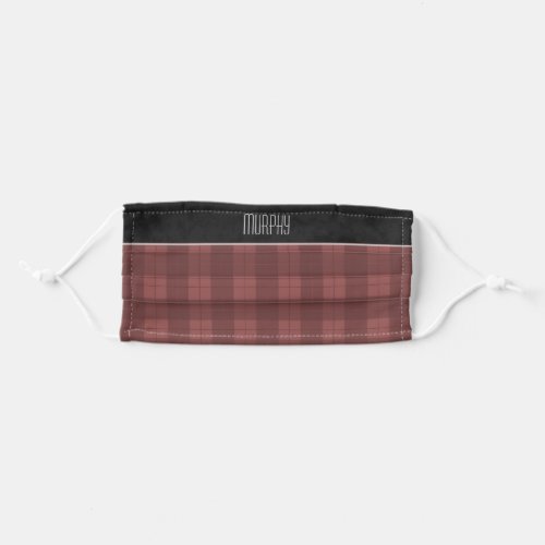 Burgundy Red Plaid with Black Mottled Name Band Adult Cloth Face Mask