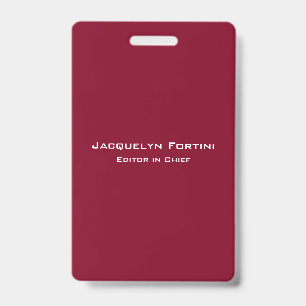 Burgundy Red Plain Elegant Modern Minimalist Badge