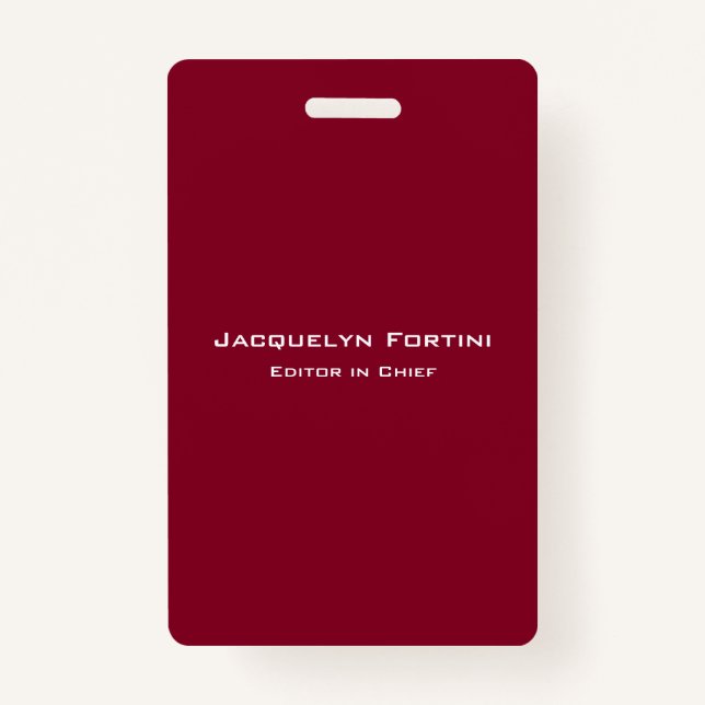 Burgundy Red Plain Elegant Modern Minimalist Badge (Front)