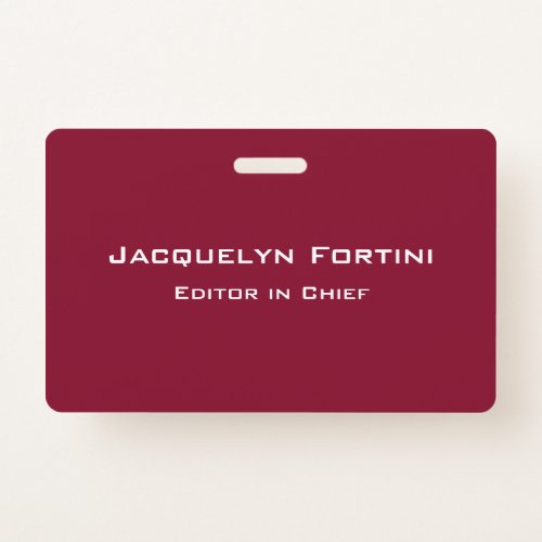 Burgundy Red Plain Elegant Modern Minimalist Badge