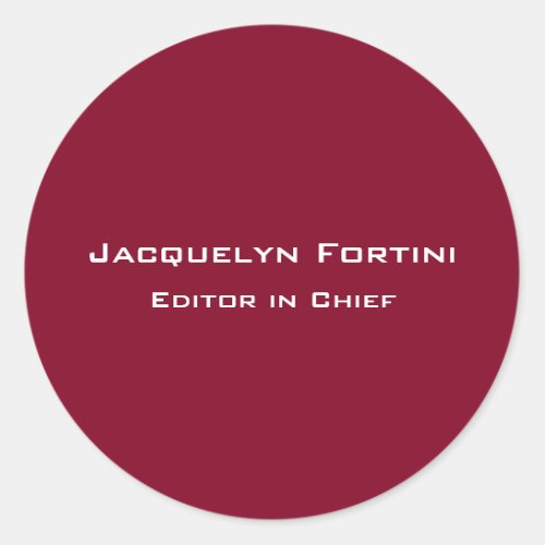 Burgundy Red Plain Elegant Modern Minimalist Classic Round Sticker