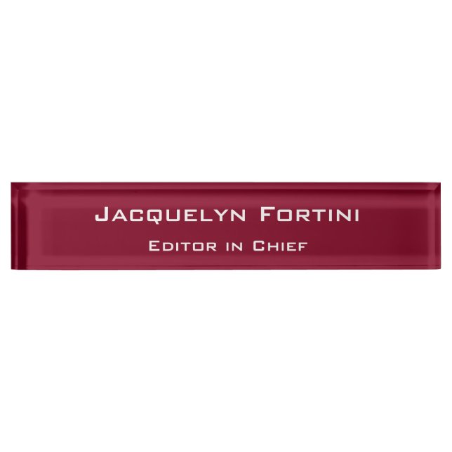 Burgundy Red Plain Elegant Modern Minimalist Desk Name Plate (Front)