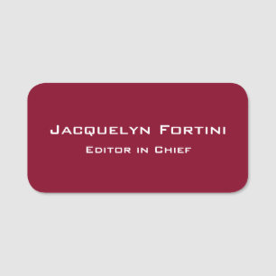 Burgundy Red Plain Elegant Modern Minimalist Name Tag