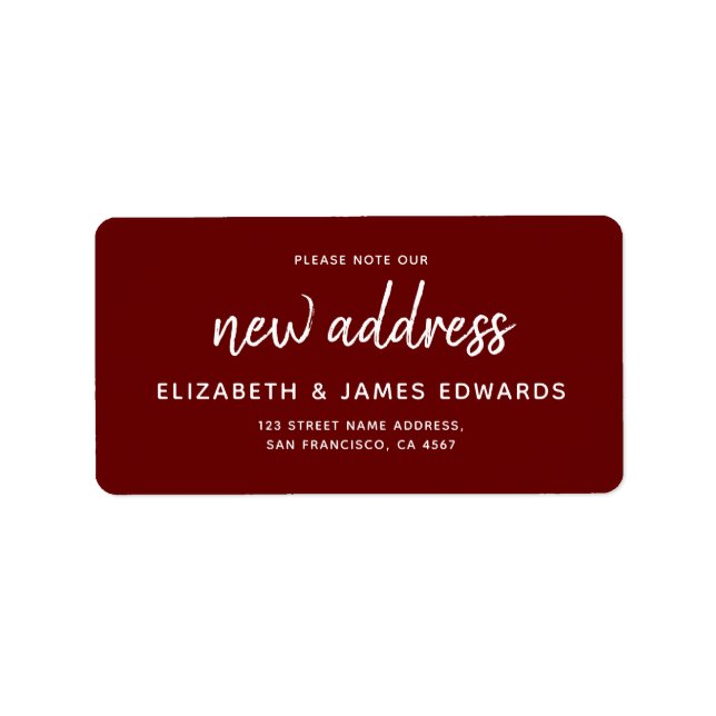 Burgundy Red Please Note Our New Address Label (Front)